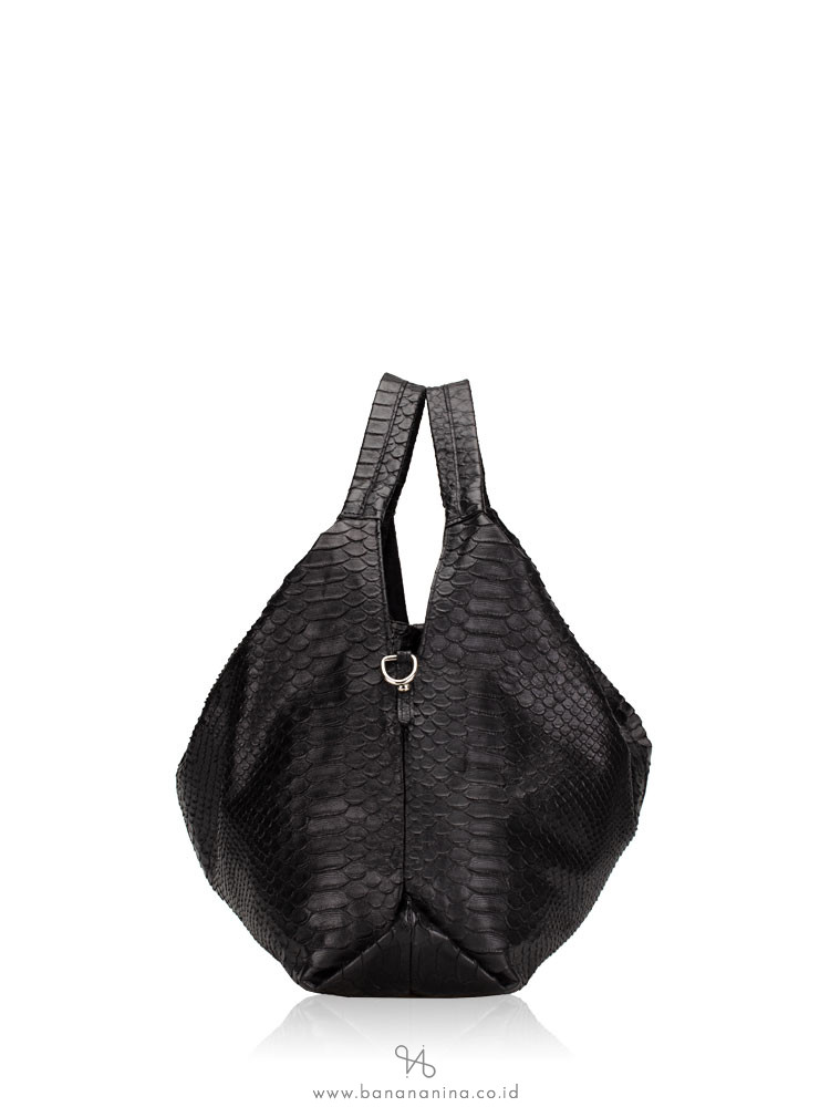 FURLA Elisabeth Snake Embossed Leather Hobo Bag Onyx