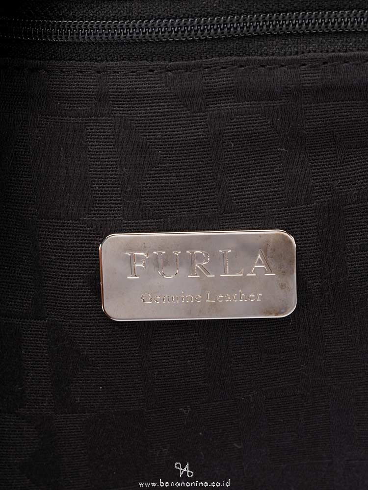 FURLA Elisabeth Snake Embossed Leather Hobo Bag Onyx