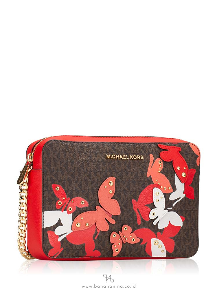 MICHAEL KORS Jet Set Item Monogram Butterflies Large Crossbody Dark Sangria