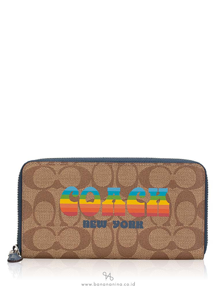 COACH 73510 Signature Ani Zip Wallet Khaki Multi