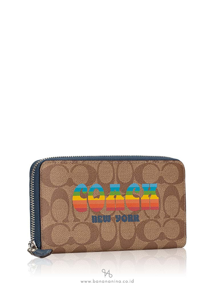 COACH 73510 Signature Ani Zip Wallet Khaki Multi