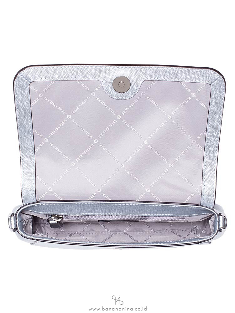 MICHAEL KORS Jet Set Medium Saffiano Pouchette Crossbody Silver