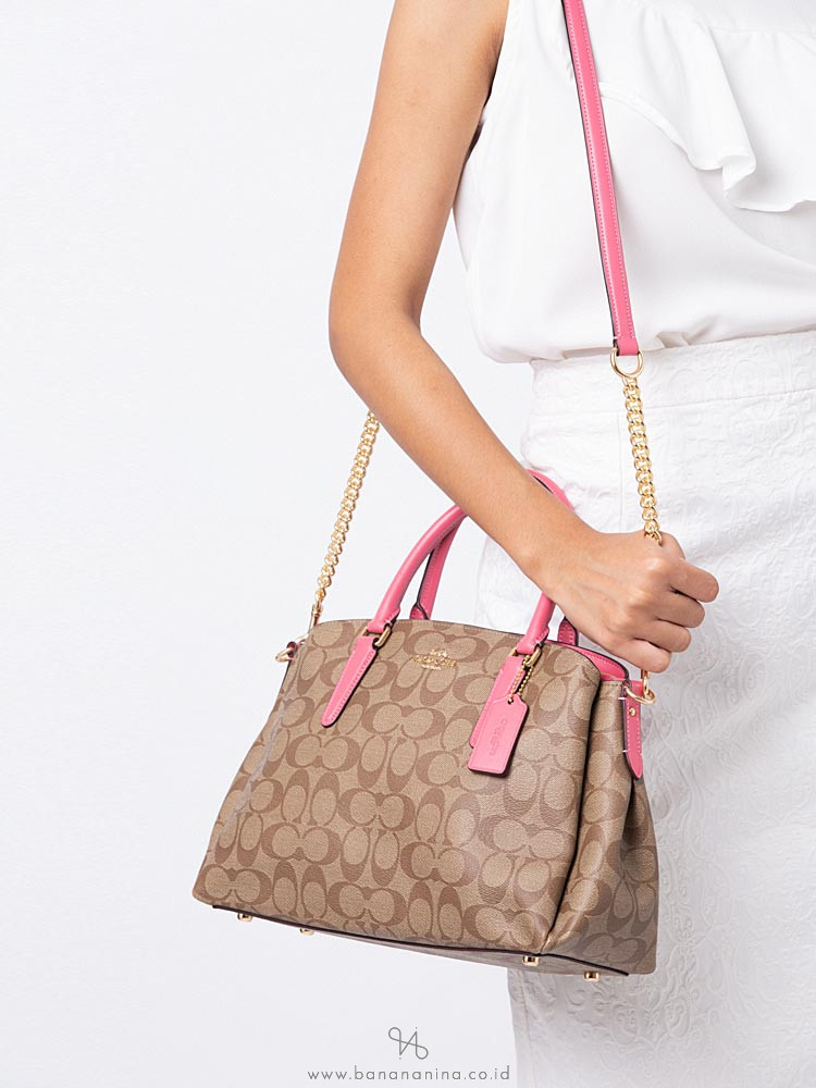 COACH 29683 Signature Sage Carryall Khaki Pink Ruby