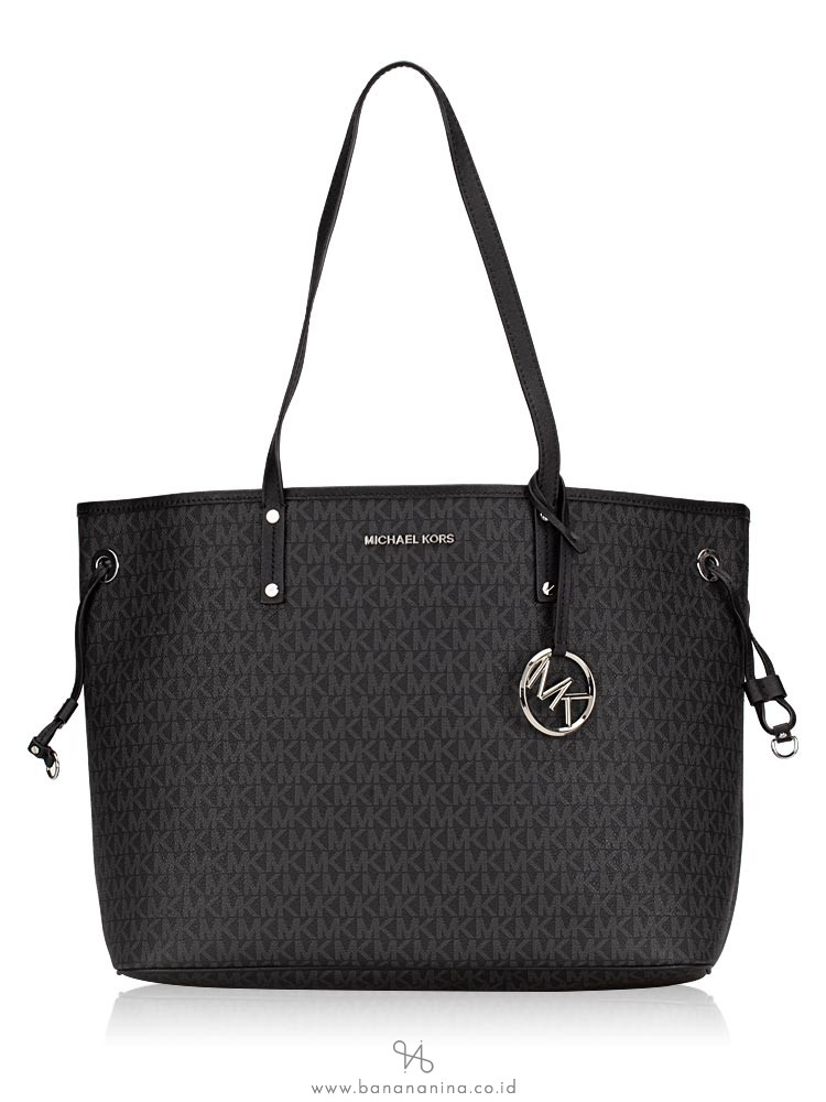 MICHAEL KORS Jet Set Monogram Large Drawstring Tote Black