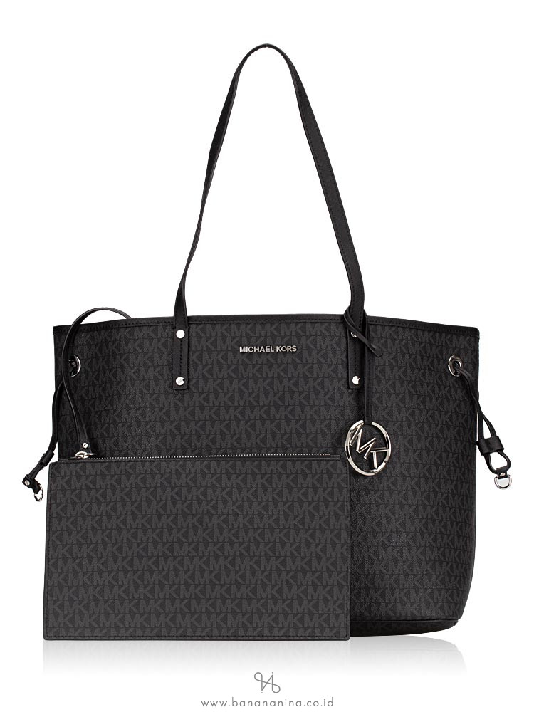 MICHAEL KORS Jet Set Monogram Large Drawstring Tote Black