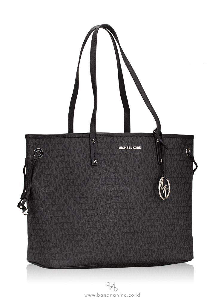 MICHAEL KORS Jet Set Monogram Large Drawstring Tote Black