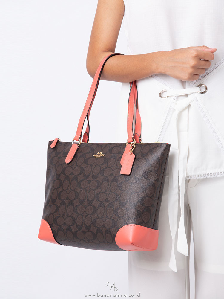 COACH 29208 Signature Zip Tote Brown Coral