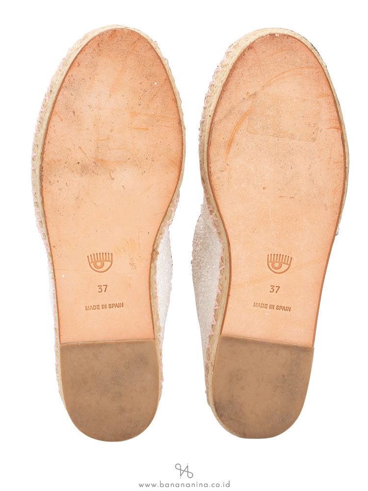 CHIARA FERRAGNI Glitter Flirting Eyes Espadrilles White Sz 37