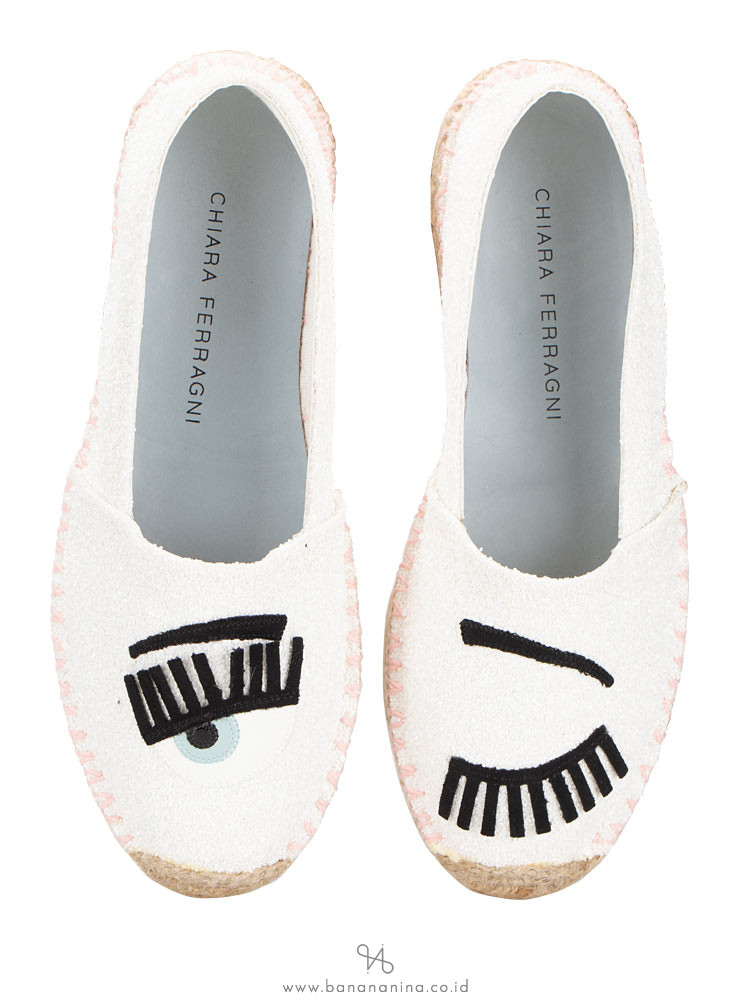 CHIARA FERRAGNI Glitter Flirting Eyes Espadrilles White Sz 37