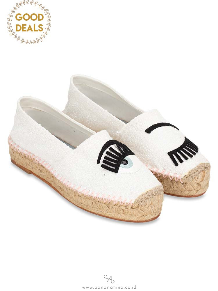 CHIARA FERRAGNI Glitter Flirting Eyes Espadrilles White Sz 37
