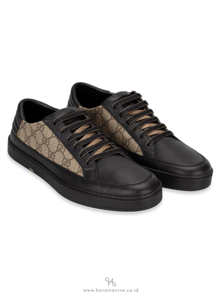 GUCCI Men GG Supreme Sneakers Beige Black Sz 9