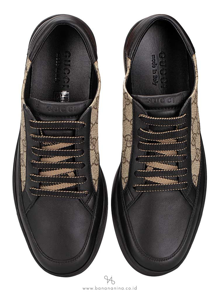 GUCCI Men GG Supreme Sneakers Beige Black Sz 9