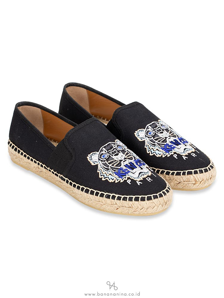 KENZO Tiger Canvas Elastic Espadrille Black Sz 36