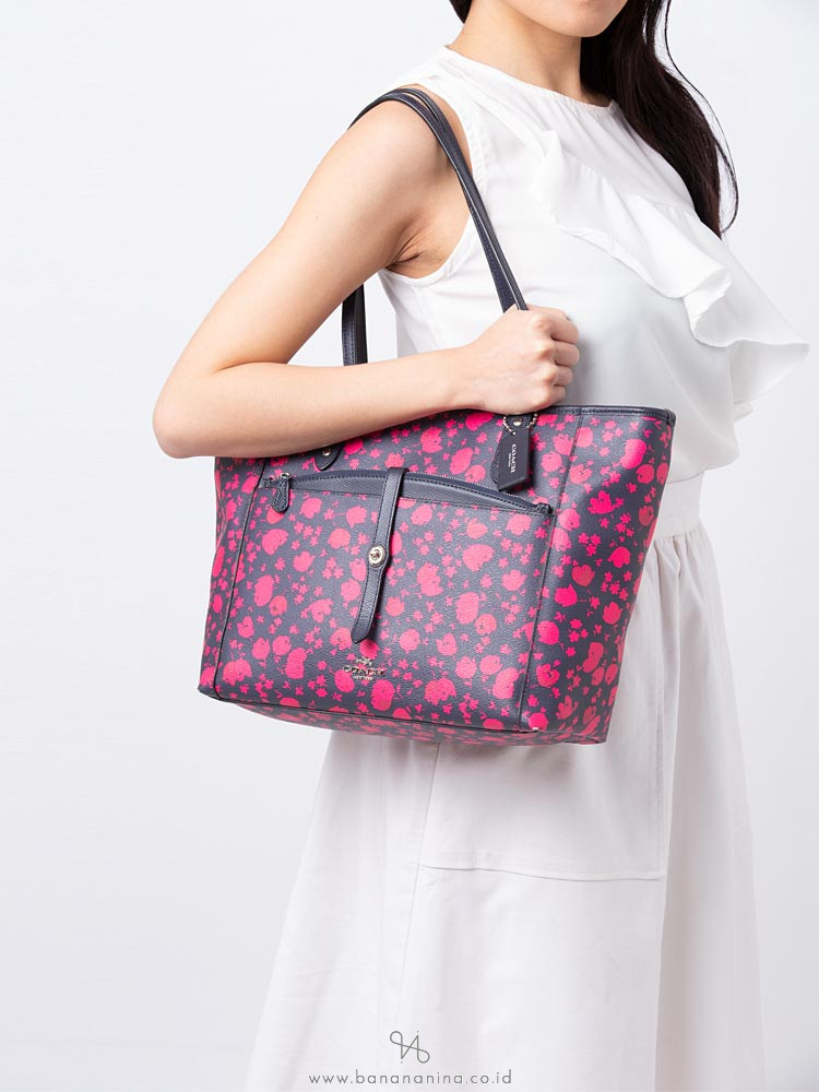 COACH 57283 Prairie Calico Floral City Tote Midnight Pink Ruby