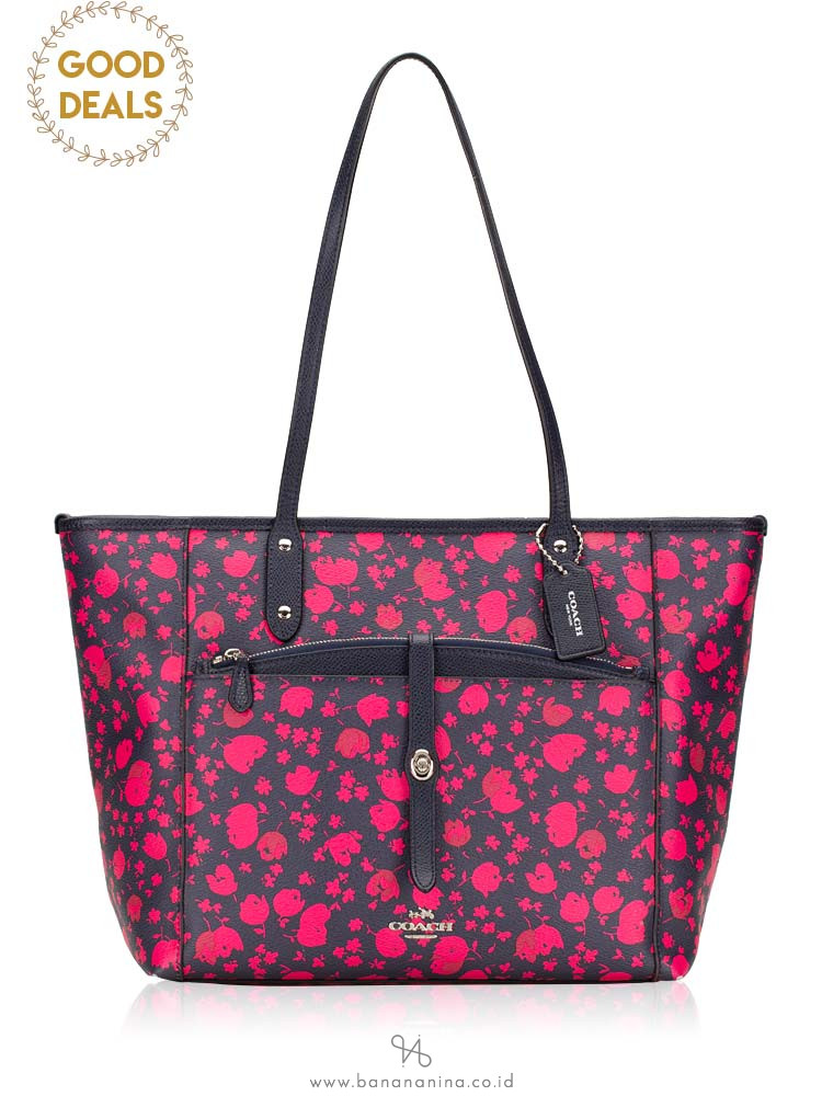 COACH 57283 Prairie Calico Floral City Tote Midnight Pink Ruby