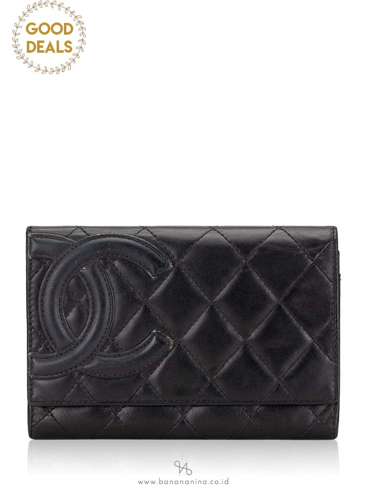 CHANEL Calfskin Quilted Cambon Flap Wallet Black