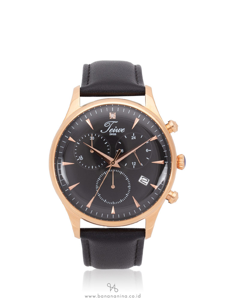 TEIWE Men TW99239G-B03 Leather Strap Black Gold