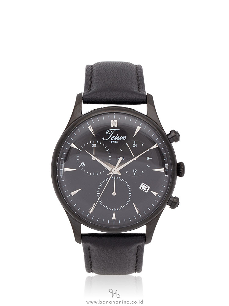 TEIWE Men TW99239G-B02 Chronograph Leather Strap Black
