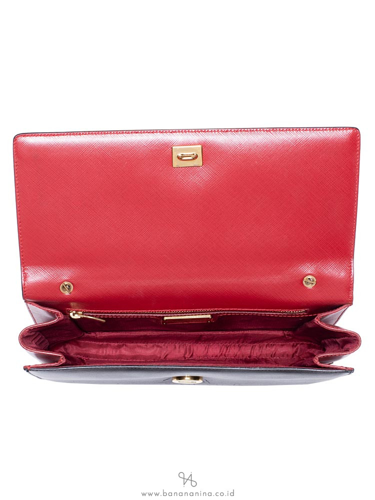 SALVATORE FERRAGAMO Ginny Vara Medium Leather Crossbody Black Red