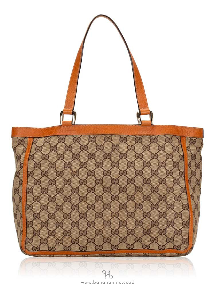 GUCCI Canvas Abbey Pocket Tote Bag Orange