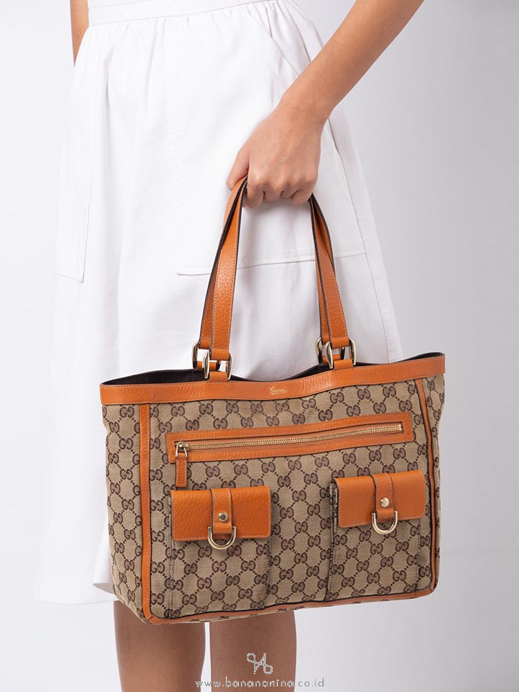GUCCI Canvas Abbey Pocket Tote Bag Orange