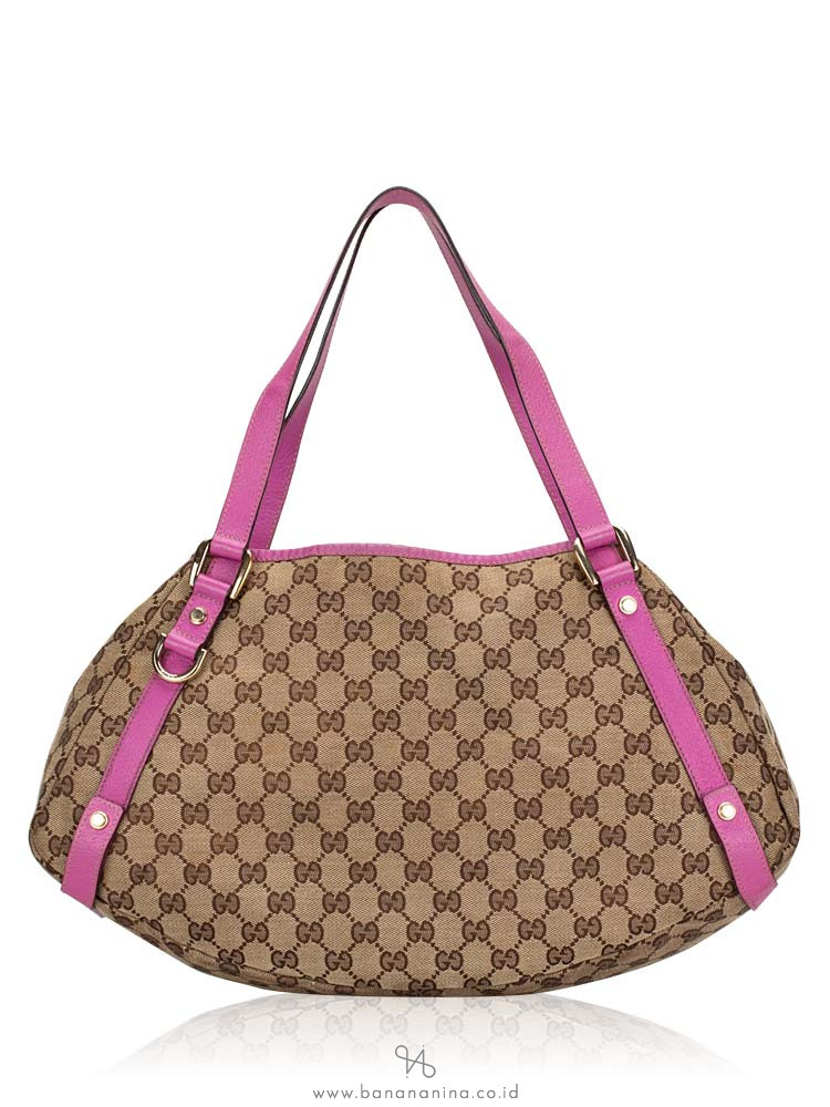 GUCCI Canvas Abbey Tote Bag Beige Pink