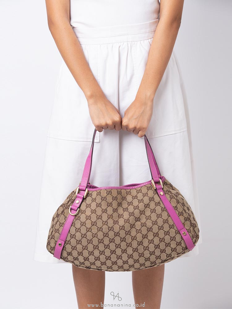 GUCCI Canvas Abbey Tote Bag Beige Pink