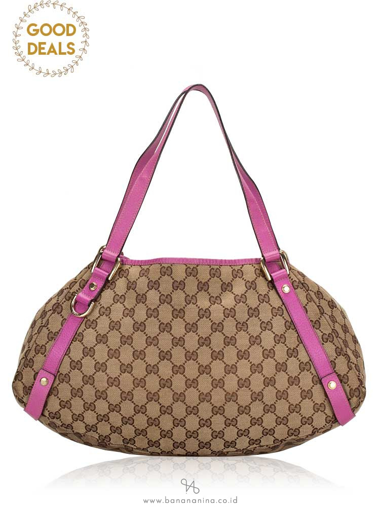 GUCCI Canvas Abbey Tote Bag Beige Pink
