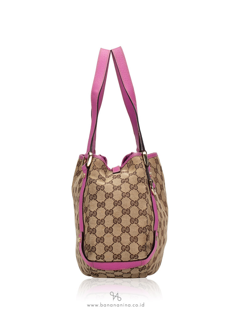 GUCCI Canvas Abbey Tote Bag Beige Pink