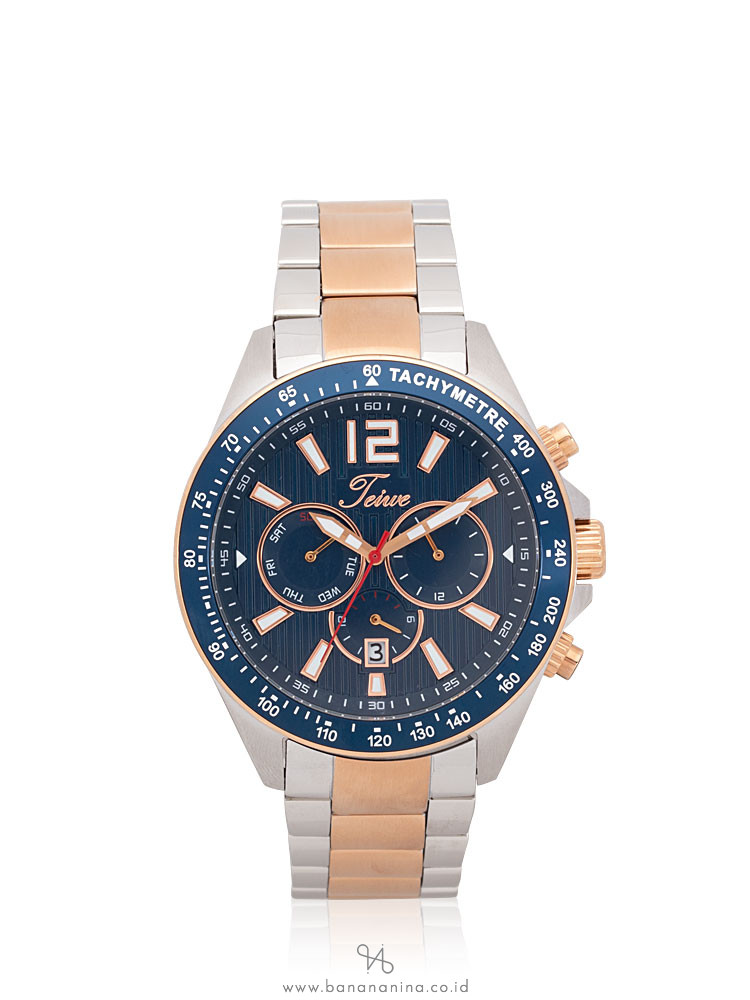 TEIWE Men TWC-18042 Chronograph Stainless Silver Rosegold