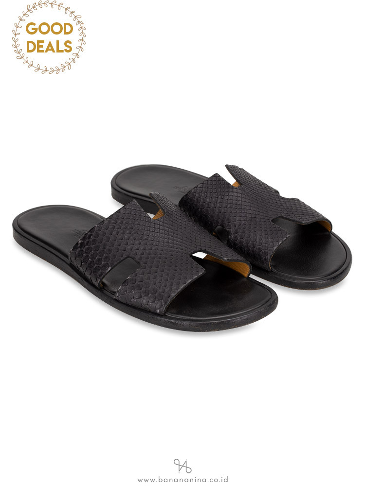 HERMES Izmir Python Leather Sandals Black Sz 40