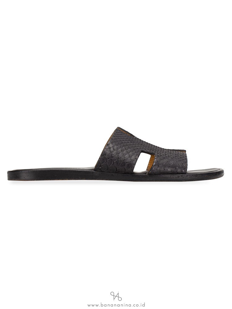 HERMES Izmir Python Leather Sandals Black Sz 40