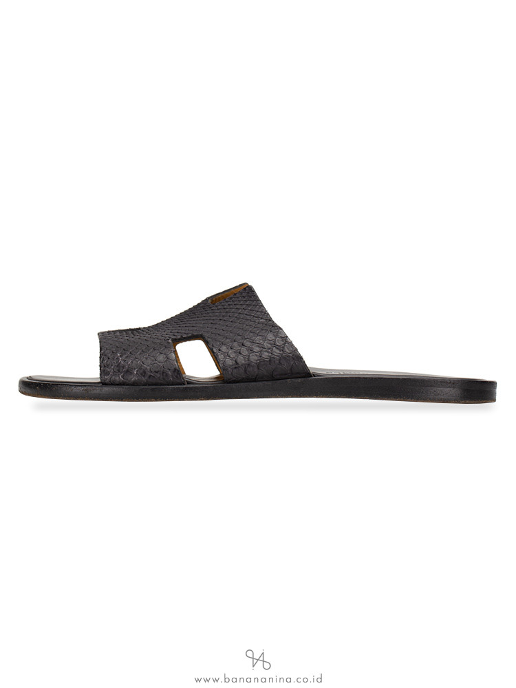 HERMES Izmir Python Leather Sandals Black Sz 40