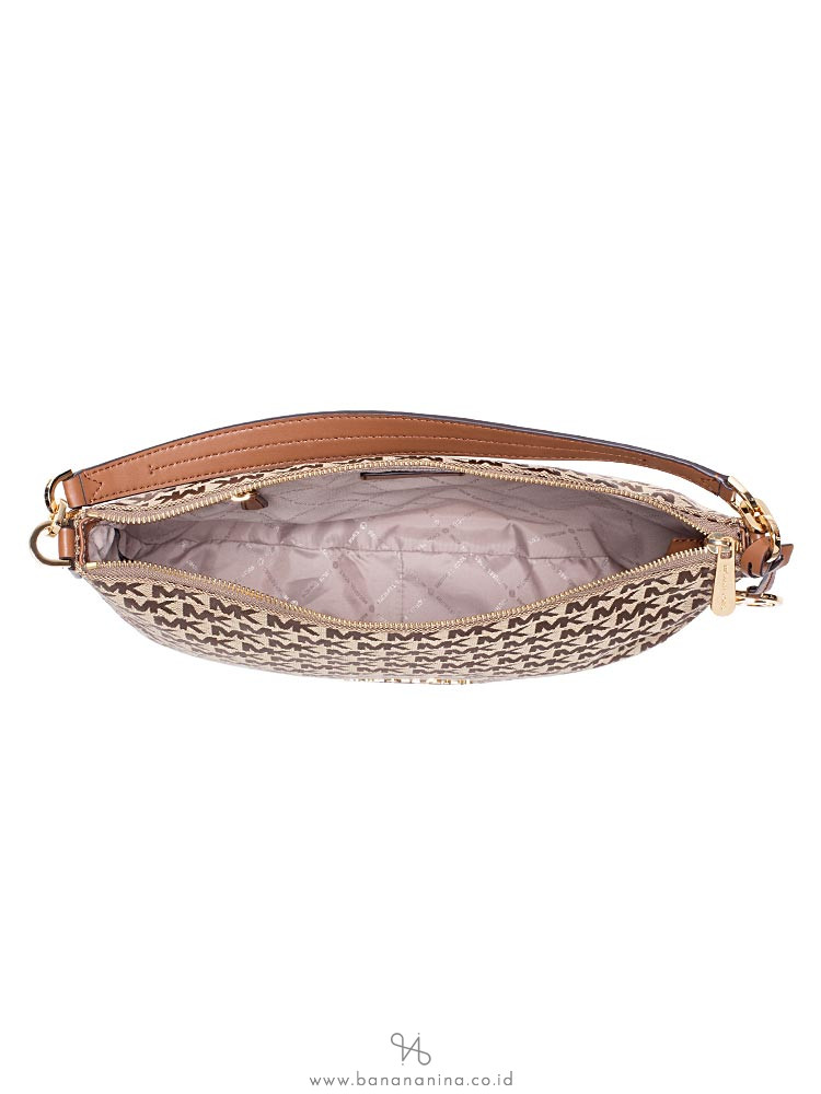 MICHAEL KORS Bedford Signature Medium Crescent Shoulder Bag Beige Ebony