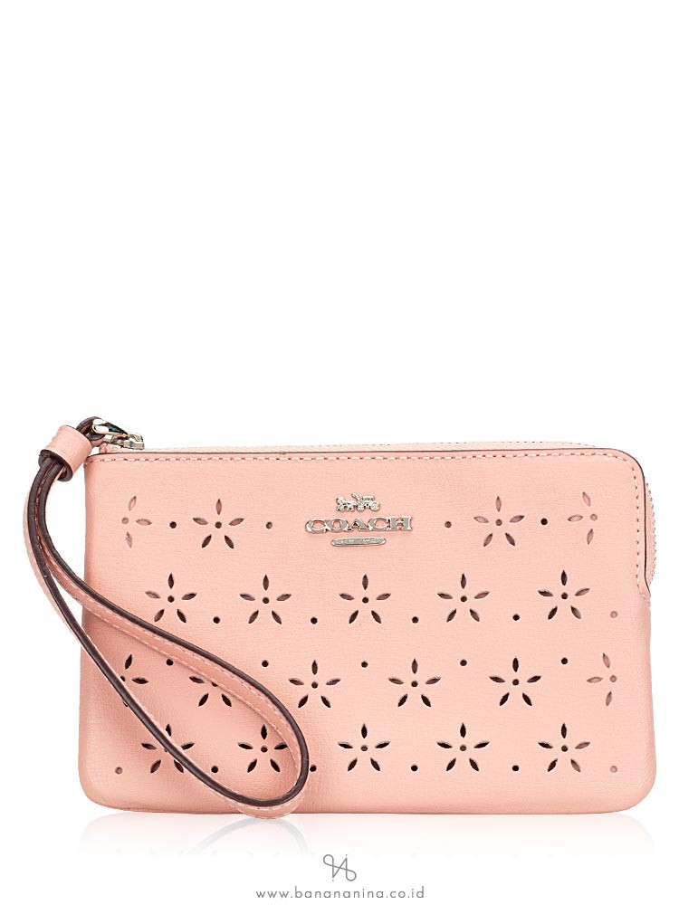 COACH 67608 Floral Perforated Zip Wallet Petal Strawberry