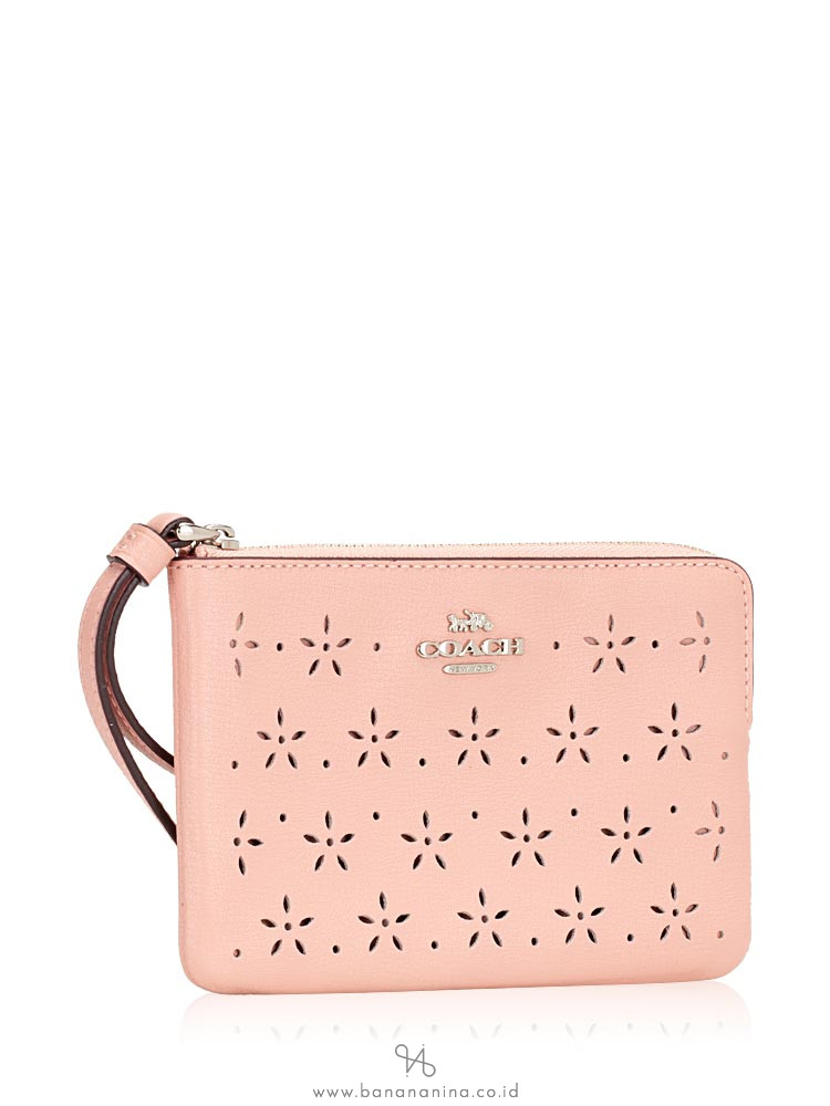 COACH 67608 Floral Perforated Zip Wallet Petal Strawberry