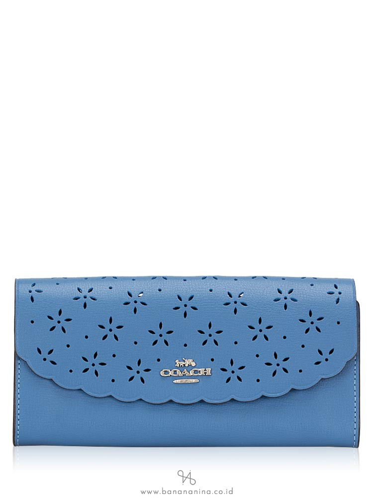 COACH 39997 Floral Perforated Slim Envelope Wallet Sky Blue