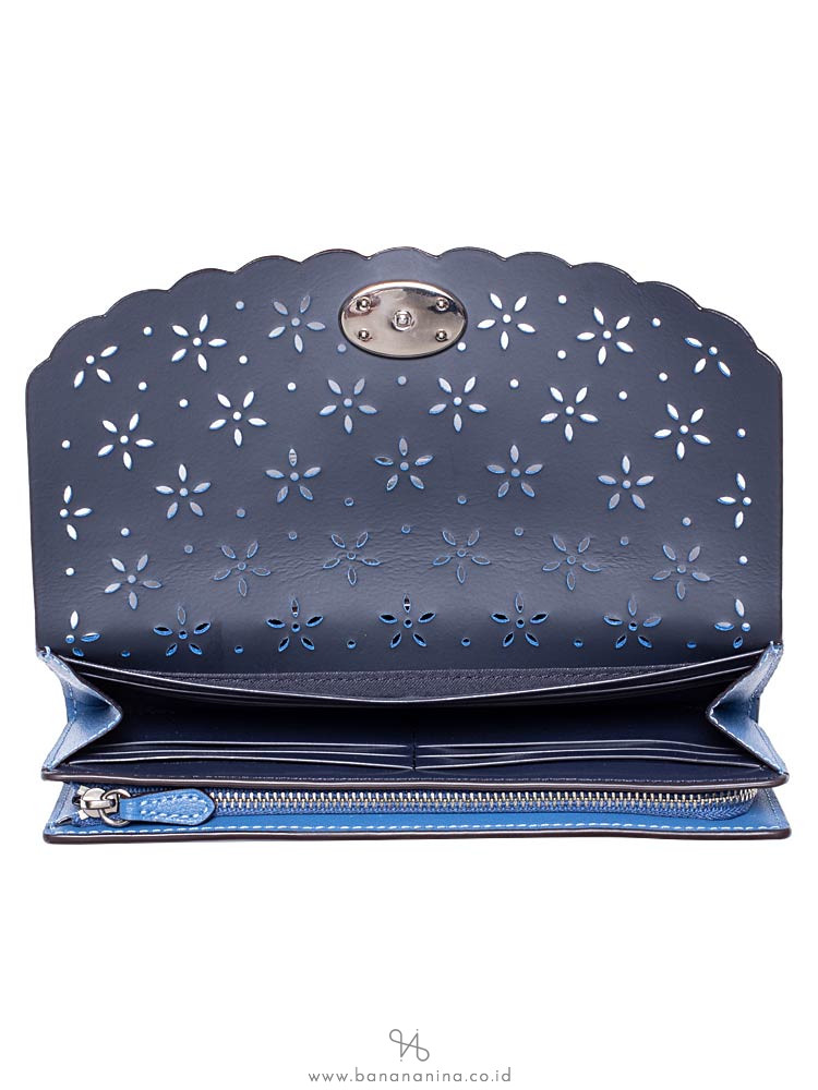 COACH 39997 Floral Perforated Slim Envelope Wallet Sky Blue