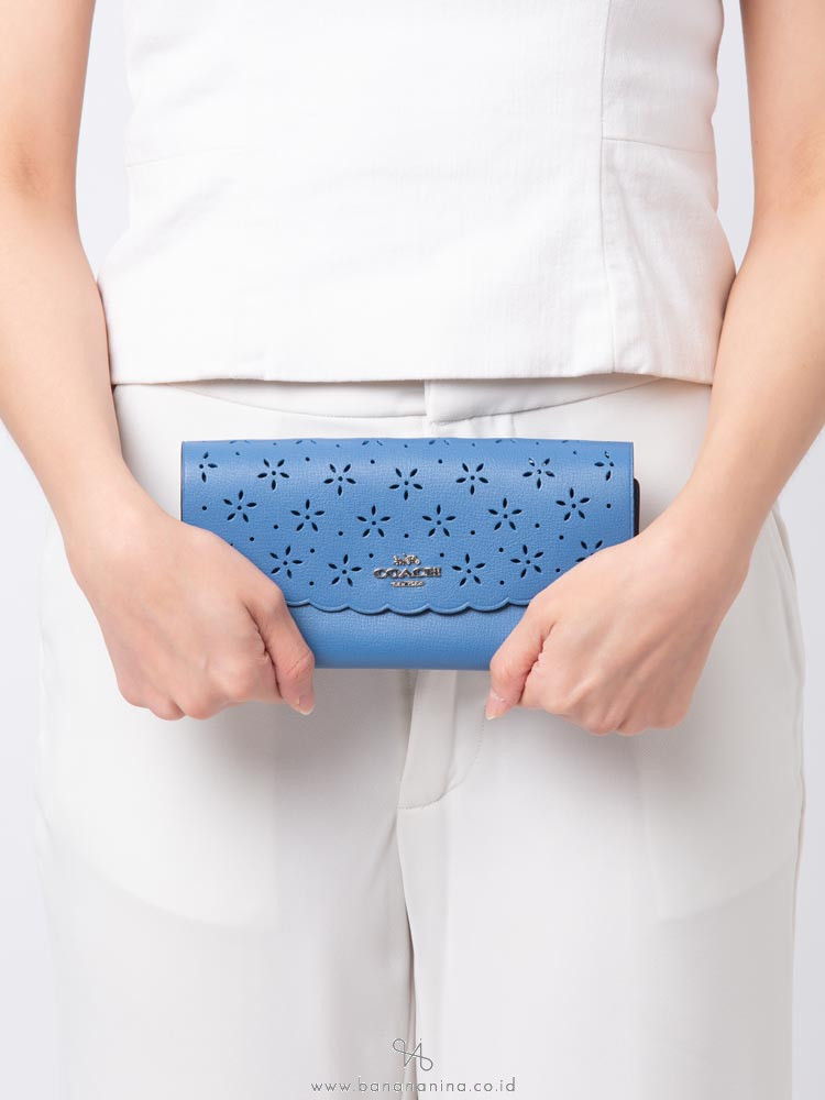 COACH 39997 Floral Perforated Slim Envelope Wallet Sky Blue