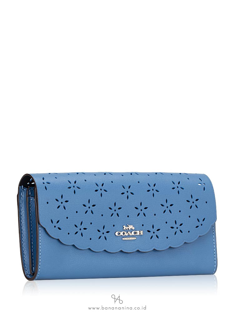 COACH 39997 Floral Perforated Slim Envelope Wallet Sky Blue