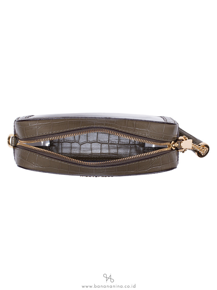 MICHAEL KORS Ginny Medium Clear and Leather Crossbody Olive