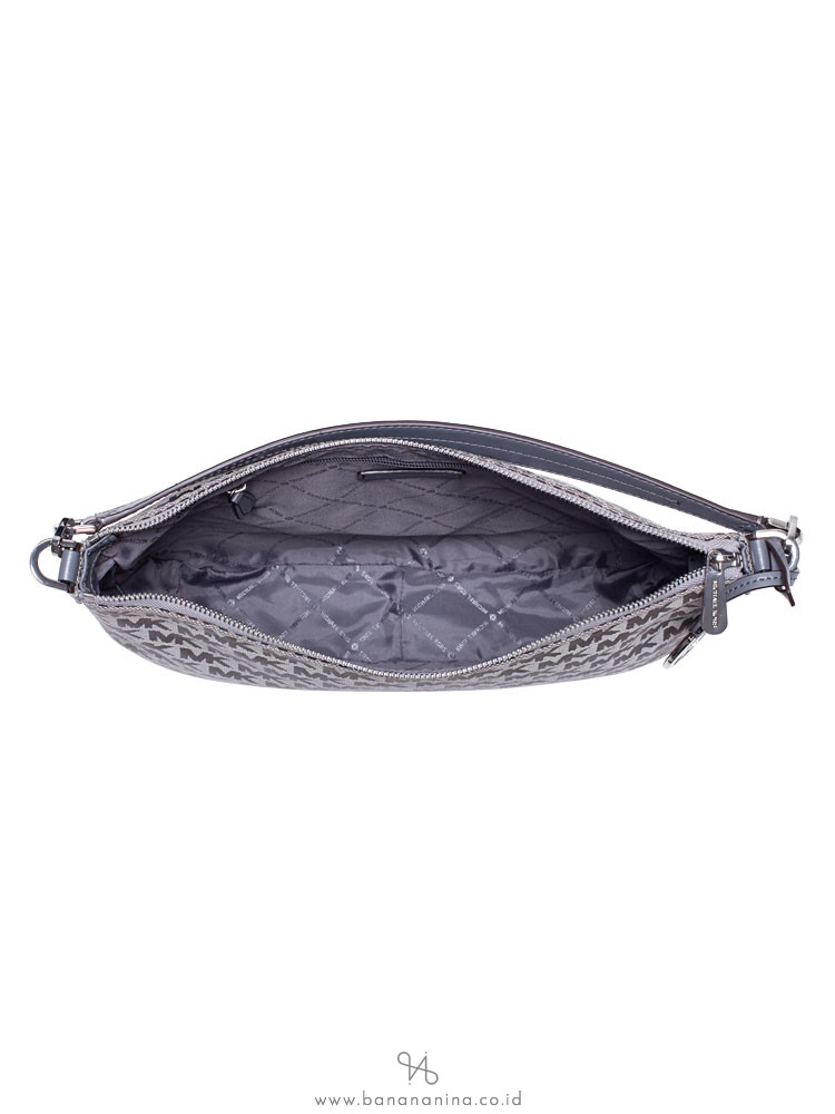 MICHAEL KORS Bedford Signature Medium Crescent Shoulder Bag Heather Grey