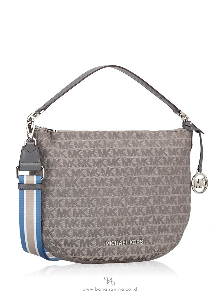 MICHAEL KORS Bedford Signature Medium Crescent Shoulder Bag Heather Grey