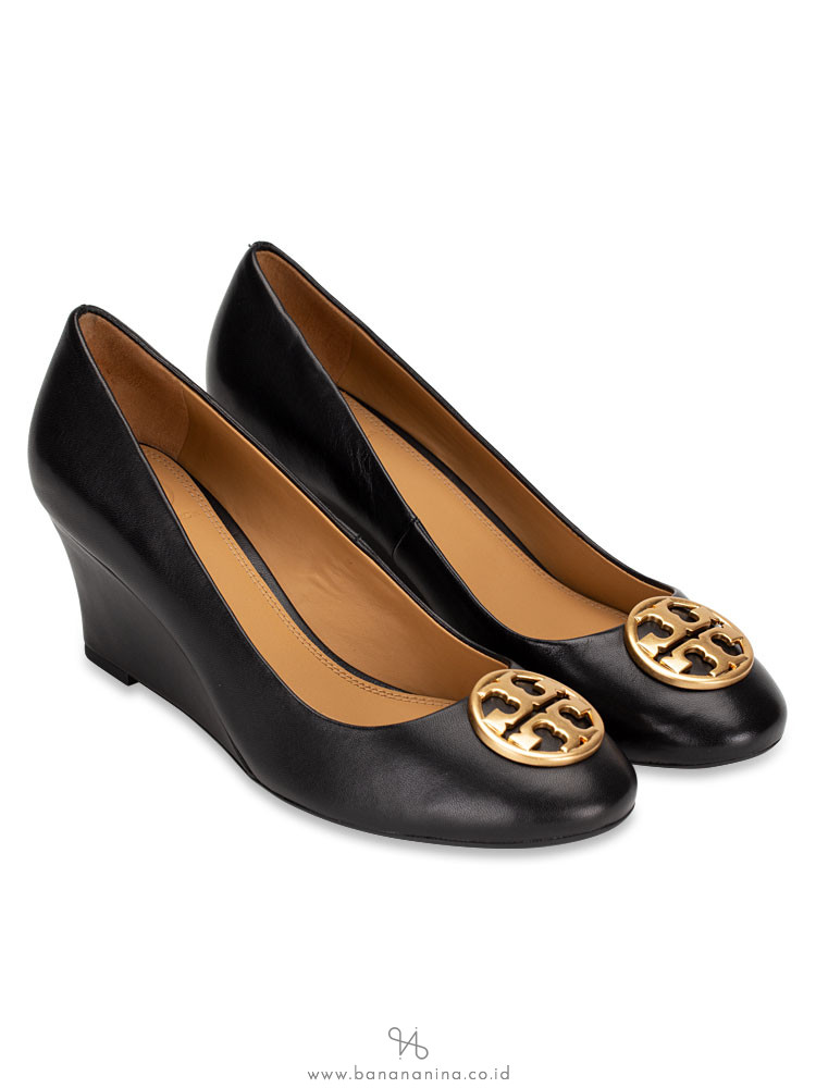 TORY BURCH Chelsea Leather Wedges Perfect Black Sz 7