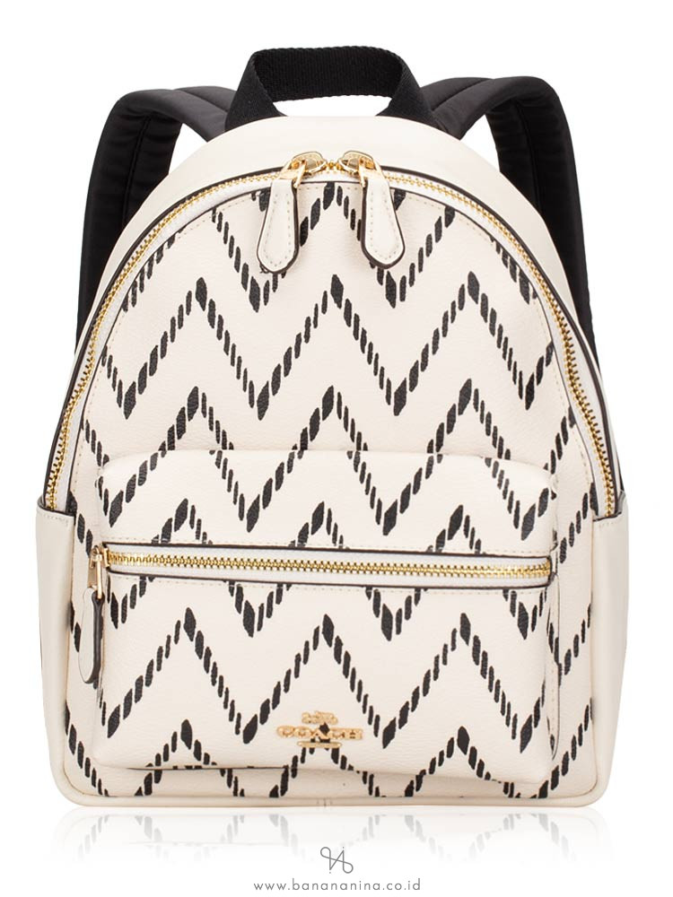 COACH 68098 Geo Chevron Mini Charlie Backpack Black Chalk