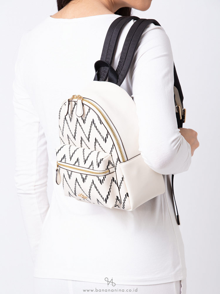 COACH 68098 Geo Chevron Mini Charlie Backpack Black Chalk