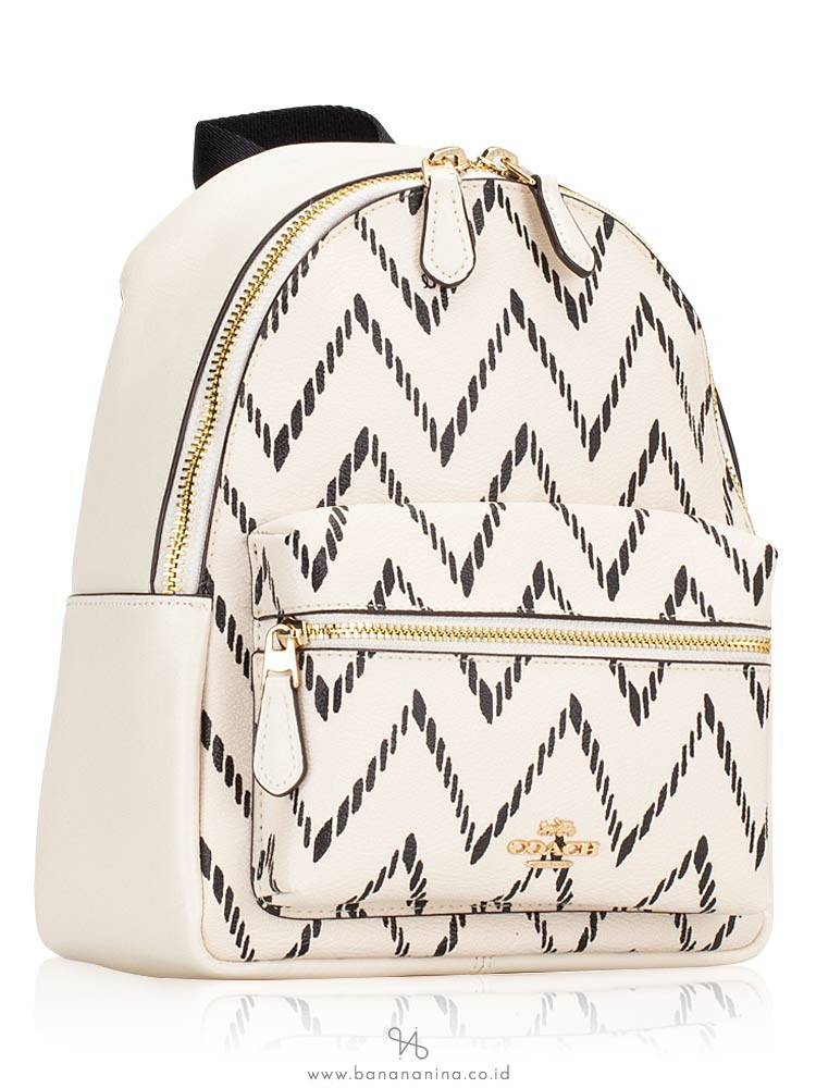COACH 68098 Geo Chevron Mini Charlie Backpack Black Chalk