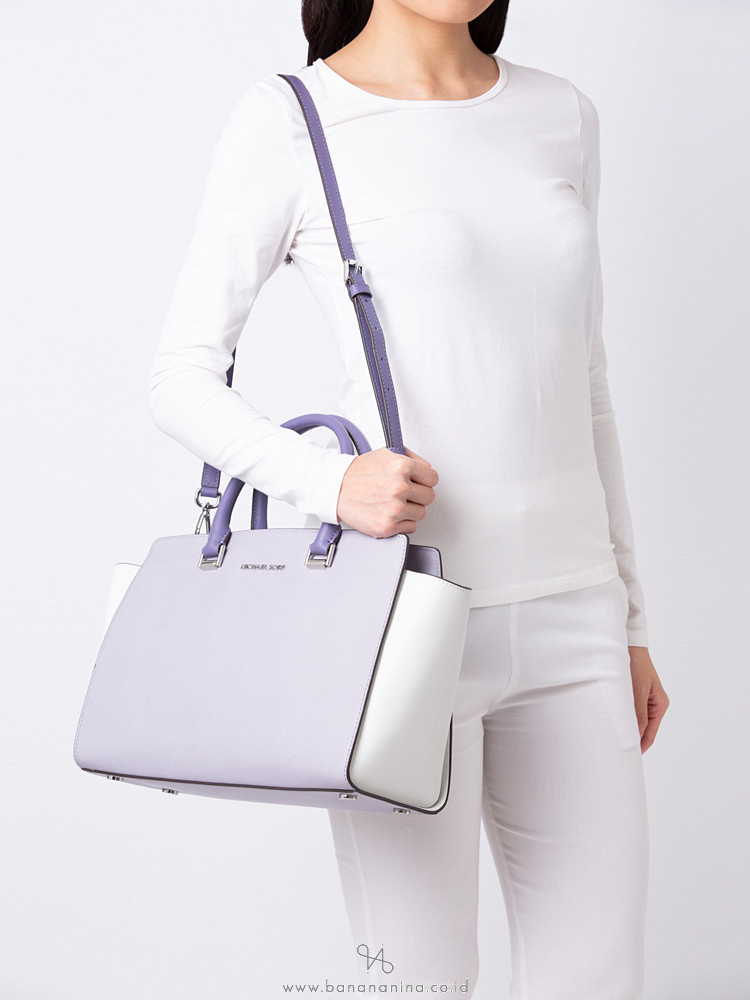 MICHAEL KORS Selma Large Saffiano Top Zip Satchel Lilac Multi