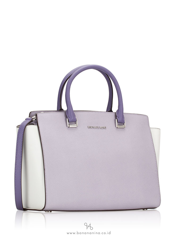 MICHAEL KORS Selma Large Saffiano Top Zip Satchel Lilac Multi