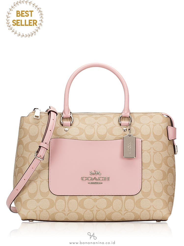 COACH 31468 Signature Emma Satchel Light Khaki Carnation